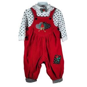 Vintage Bubble Overalls 12 mo Baby Togs Corduroy Bib Pants Embroidered Applique